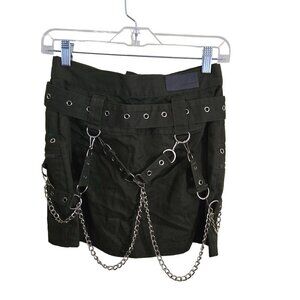 Carmar Los Angeles LF Army Green Goth Punk Emo Chain Embellished Mini Skirt Size